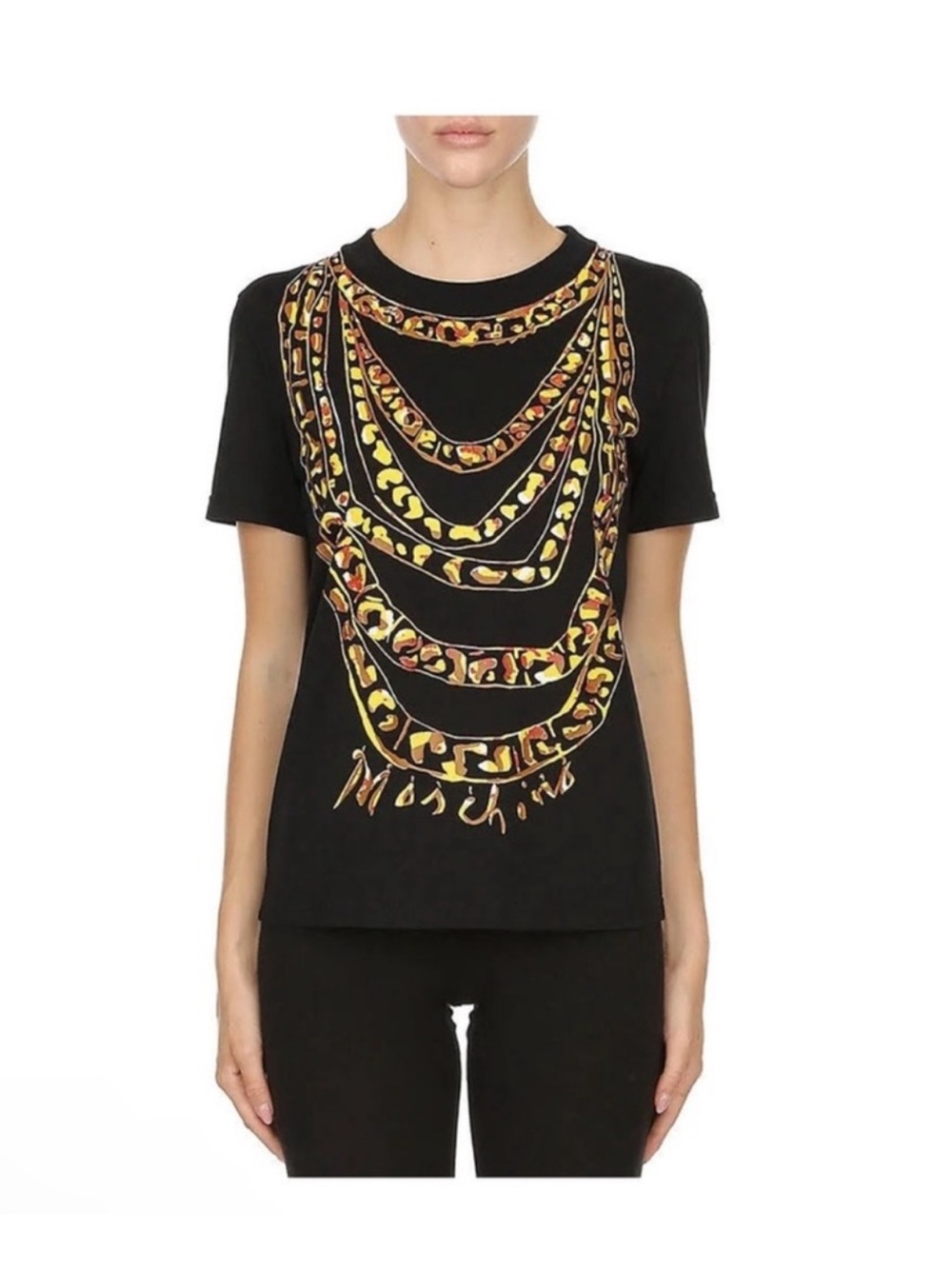 New! Moschino Couture Chain Print Graphic T-Shirt Black Gold Statement Tee - Picture 2 of 9